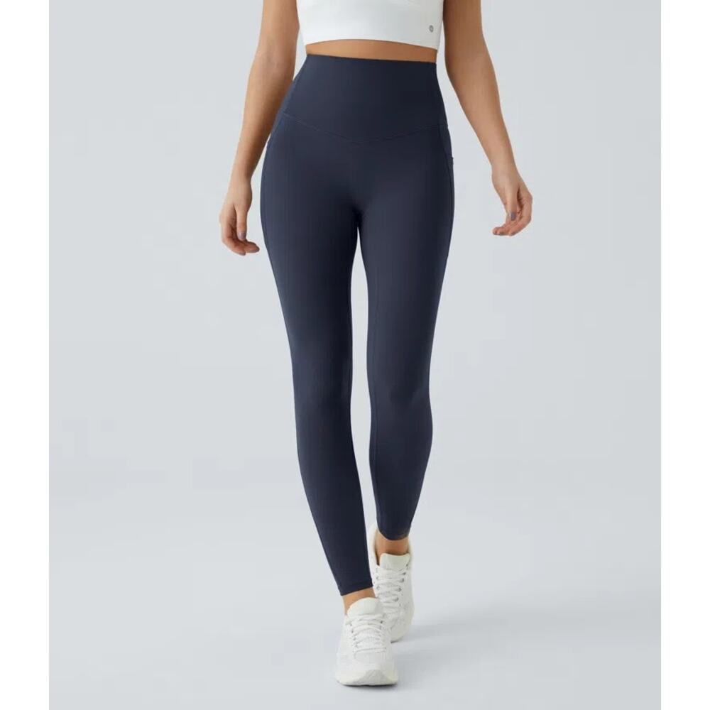Sz Med HALARA Navy Tummy Control Full Length Butt-Lift Pocket Active Leggings - Picture 2 of 6